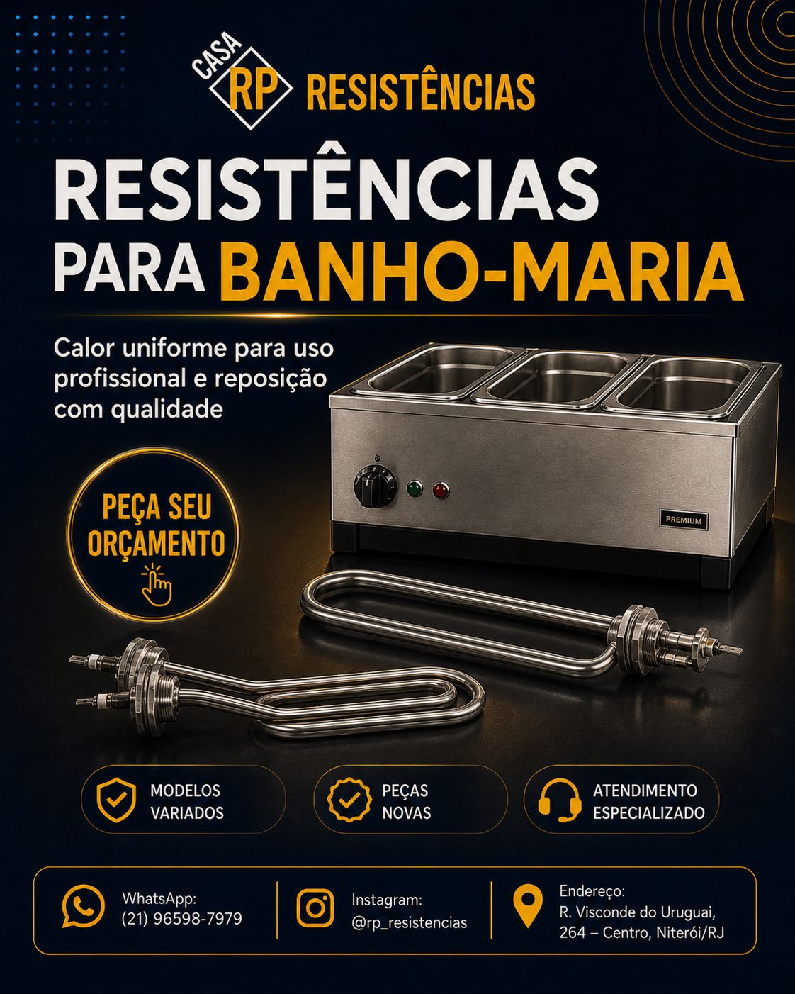 Resistências para banho-maria profissional