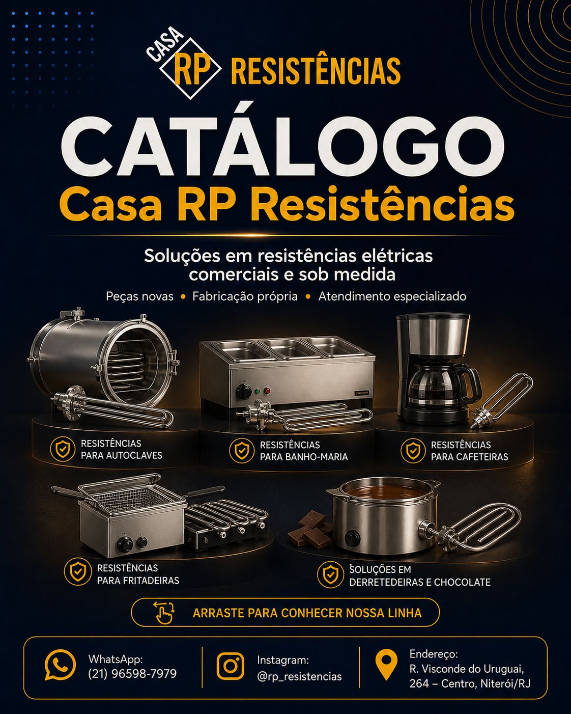 Catálogo Casa RP Resistências: autoclaves, banho-maria, cafeteiras, fritadeiras e derretedeiras