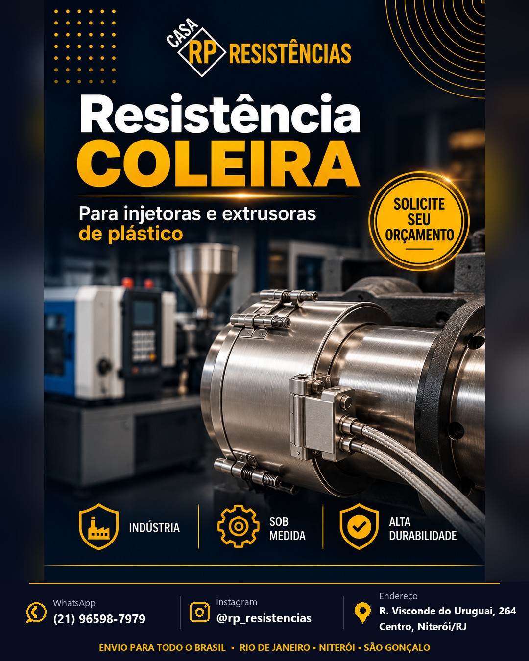Resistência coleira de precisão: solução robusta para injetoras e extrusoras de plástico — Casa RP Resistências, Niterói