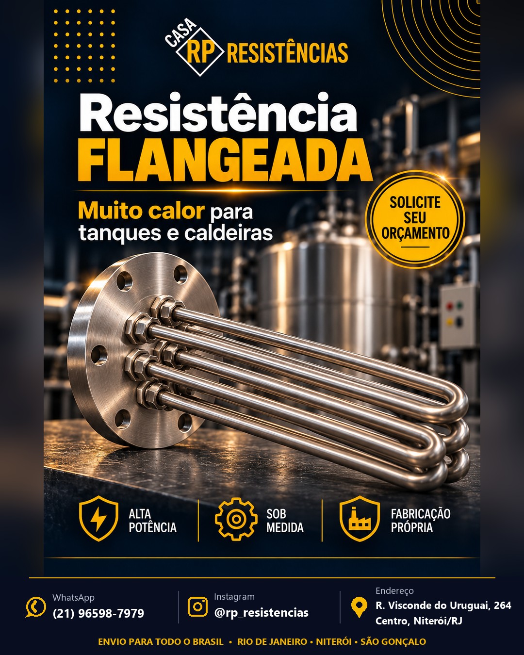 Resistência flangeada: máximo desempenho em aquecimento industrial — Casa RP Resistências, Niterói