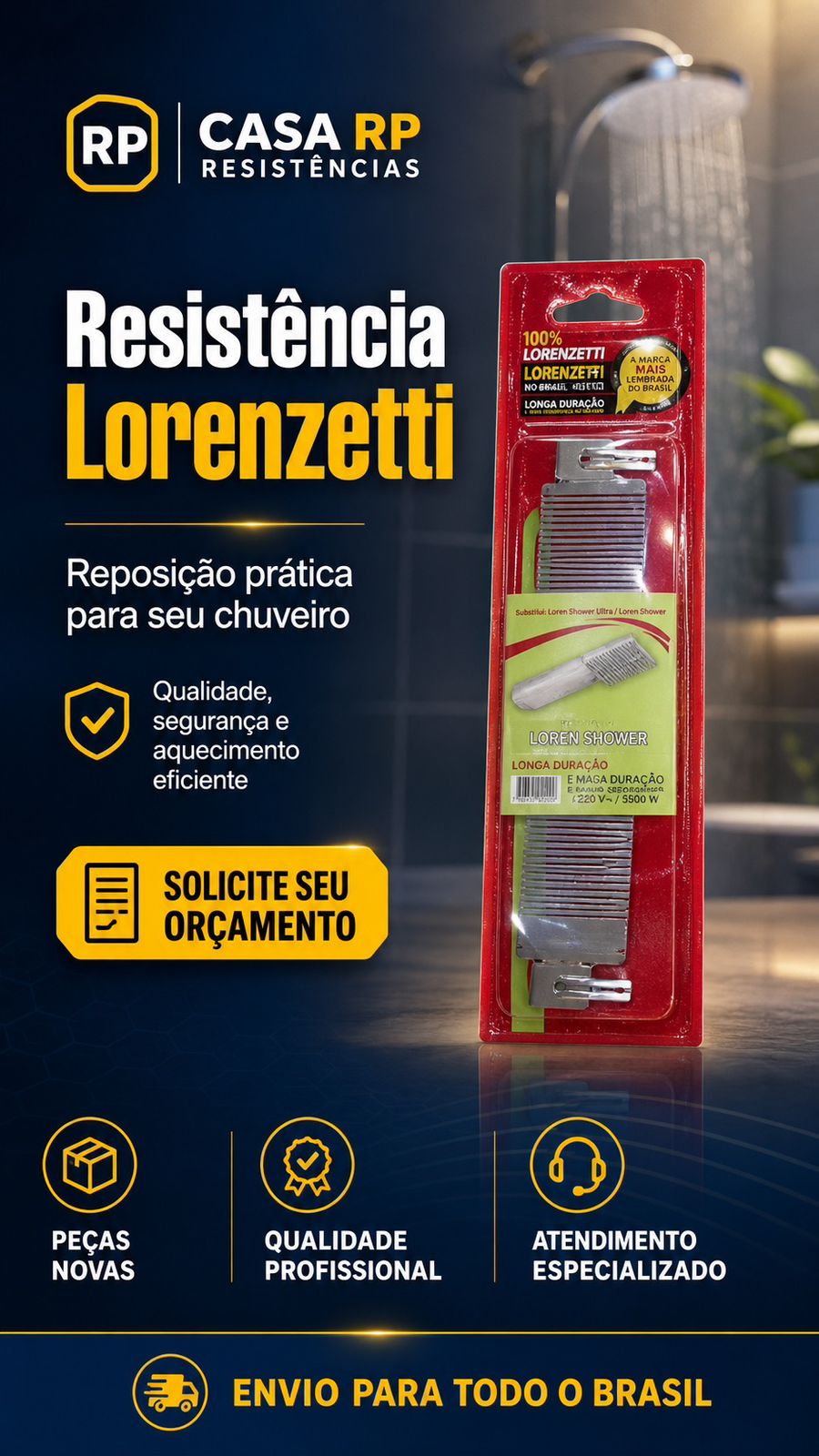 Resistência Lorenzetti: durabilidade e eficiência garantidas para seu chuveiro elétrico — Casa RP Resistências, Niterói