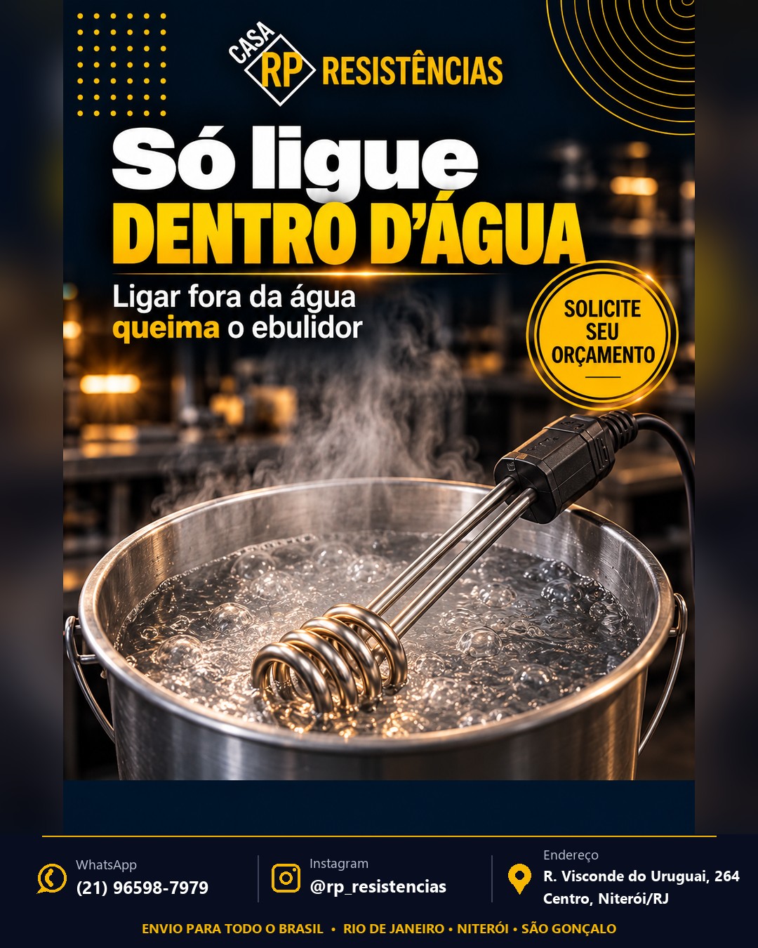 Resistências elétricas de imersão: aquecimento rápido e eficiente para sua cozinha — Casa RP Resistências, Niterói